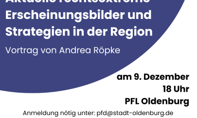 "Aktuelle Rechtsextreme Erscheinungsbilder und Strategien in der Region, Vortrag von Andrea Röpke am 9. Dezember um 18 Uhr im PFL Oldenburg"